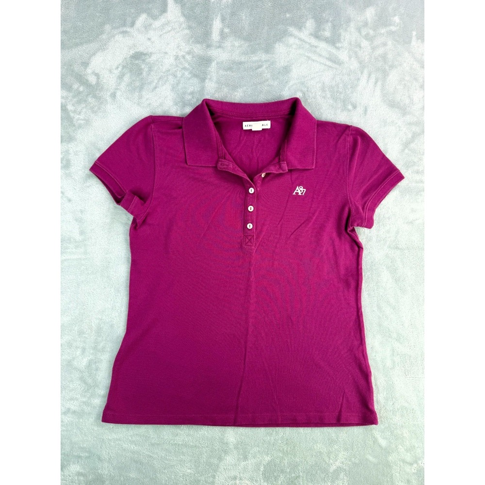 Aeropostale Polo Shirt Womens Large Magenta Pink Cotton Knit Embroidered Logo
